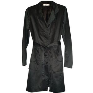Via Spiga Smooth Black Belted Trenchcoat Trench Coat Jacket with Belt Classic 8